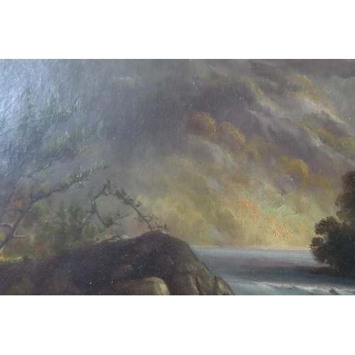 143 - WH Myers River Scene Mountains Beyond Victorian School Oil on Canvas Frame Size Approximately 30 Inc... 