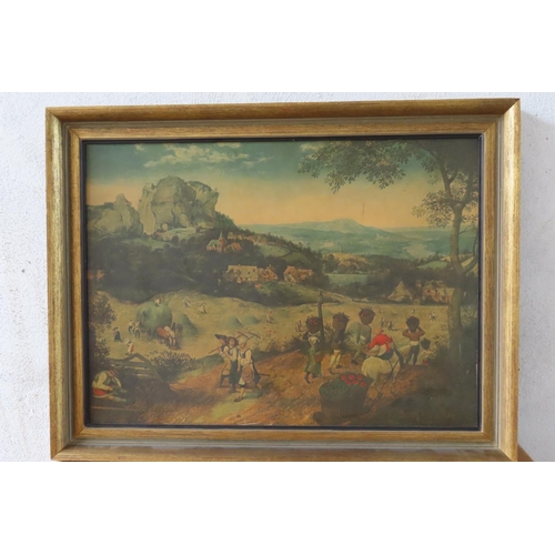 144 - Old Fine Art Lithograph Mountain Scene with Figures Contained within Gilded Frame Approximately 27 I... 