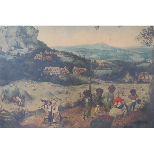 144 - Old Fine Art Lithograph Mountain Scene with Figures Contained within Gilded Frame Approximately 27 I... 