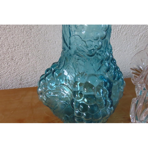 145 - Three Pieces of Vintage Glass including Blue Crystal Wine Decanter Tallest Approximately 10 Inches H... 