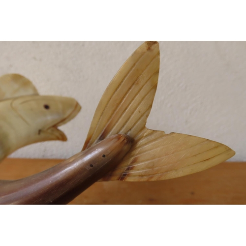 146 - Carved Bone Shark Figure Vintage Approximately 14 Inches Wide