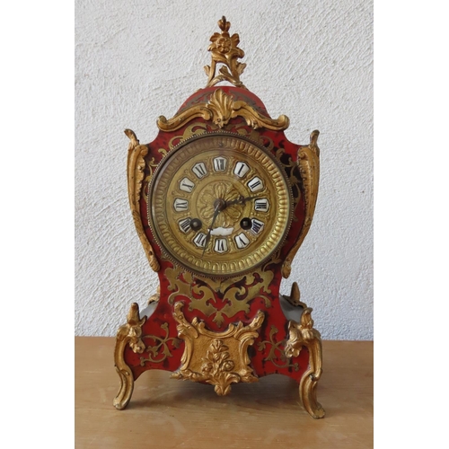 149 - Bouille Ormolu Mounted Mantle Clock Roman Numeral Decorated Dial Approximately 12 Inches High