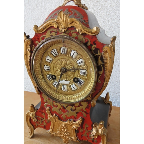 149 - Bouille Ormolu Mounted Mantle Clock Roman Numeral Decorated Dial Approximately 12 Inches High