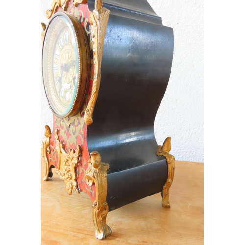 149 - Bouille Ormolu Mounted Mantle Clock Roman Numeral Decorated Dial Approximately 12 Inches High