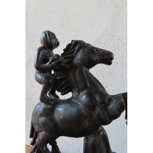 151 - Carved Wooden Sculpture of Man with Horse Approximately 14 Inches High