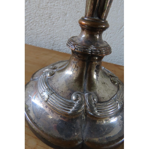 154 - Pair of Antique Silver Plated Candle Sticks Turned Pedestal Form Each Approximately 10 Inches High