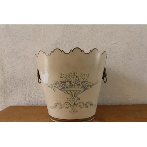 157 - Waste Paper Basket with Lion Motif Side Carry Handles Gilt Edging Approximately 12 Inches High x 10 ... 