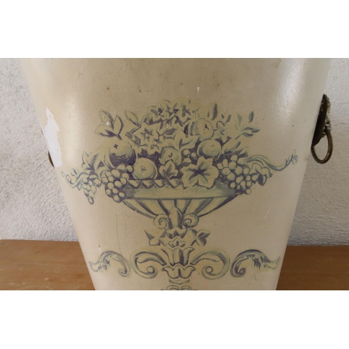 157 - Waste Paper Basket with Lion Motif Side Carry Handles Gilt Edging Approximately 12 Inches High x 10 ... 