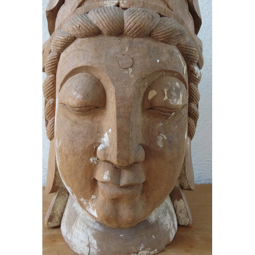 164 - Carved Wooden Head of Deity Approximately 17 Inches High