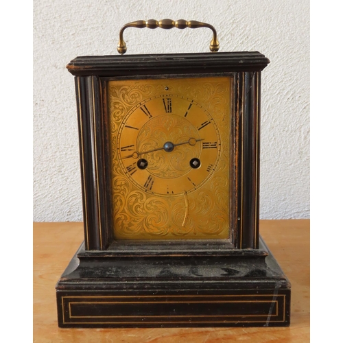 166 - Victorian Mantle Clock with Engraved Brass Face Plate Decorated Dial Approximately 10 Inches High