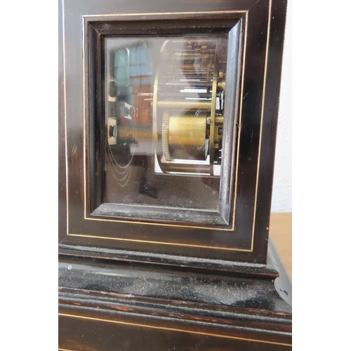 166 - Victorian Mantle Clock with Engraved Brass Face Plate Decorated Dial Approximately 10 Inches High