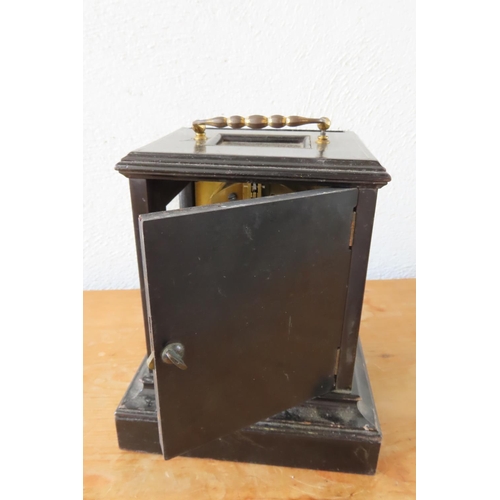 166 - Victorian Mantle Clock with Engraved Brass Face Plate Decorated Dial Approximately 10 Inches High