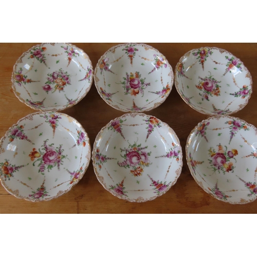 167 - Set of Six Antique Fine Porcelain Table Dishes Floral Motifs Each Approximately 6 Inches Diameter