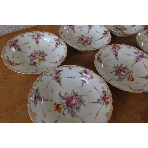 167 - Set of Six Antique Fine Porcelain Table Dishes Floral Motifs Each Approximately 6 Inches Diameter