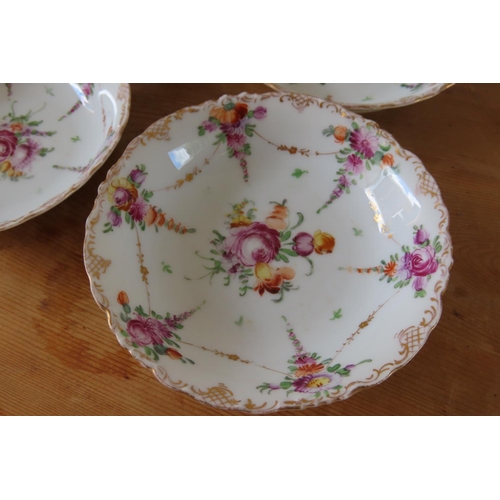 167 - Set of Six Antique Fine Porcelain Table Dishes Floral Motifs Each Approximately 6 Inches Diameter