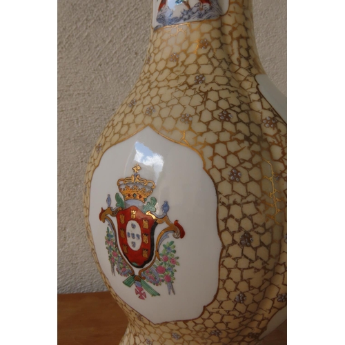 170 - Continental Porcelain Vase Shaped Form with Armorial Crest Decoration Approximately 14 Inches High