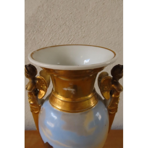 171 - Regency Gilded and Hand Painted Shaped Form Vase with Winged Side Figural Decoration Approximately 1... 