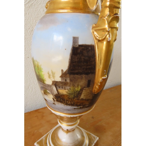 171 - Regency Gilded and Hand Painted Shaped Form Vase with Winged Side Figural Decoration Approximately 1... 