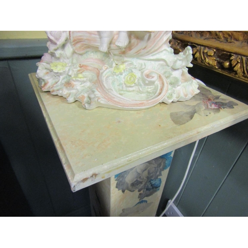 174 - Vintage Pedestal Floral Painted Decoration Top 12 Inches Square Height 36 Inches Approximately