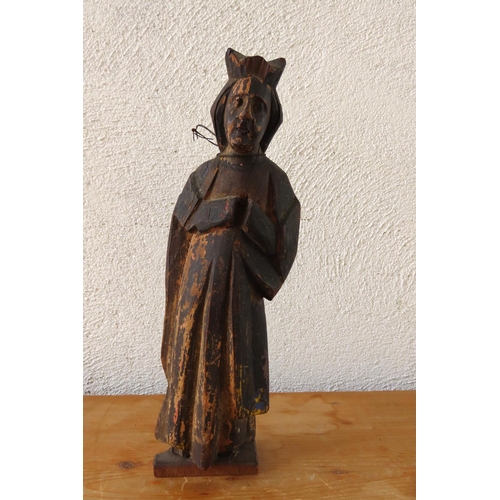 175 - Carved Wooden Figure Holy Personage Antique Approximately 12 Inches High