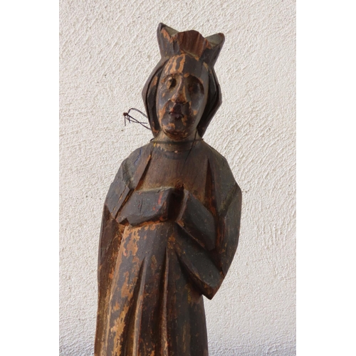 175 - Carved Wooden Figure Holy Personage Antique Approximately 12 Inches High