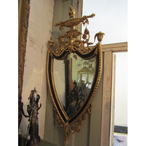 176 - Carved Gilded Shield Form Wall Mirror Approximately 36 Inches High