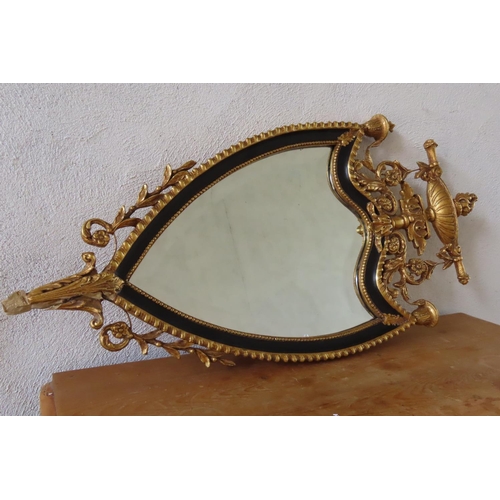 176 - Carved Gilded Shield Form Wall Mirror Approximately 36 Inches High