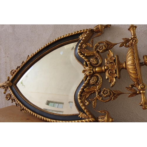 176 - Carved Gilded Shield Form Wall Mirror Approximately 36 Inches High