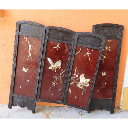 178 - Fourfold Antique Japanese Table Screen Approximately 3ft 8 Inches Wide x 34 Inches High