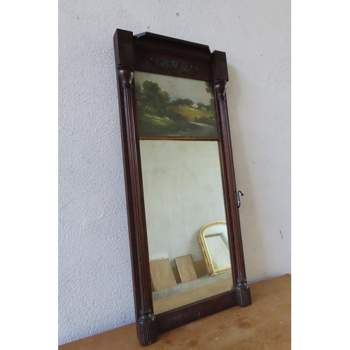 181 - Antique Federal Reverse Glass Painted Pier Mirror Mahogany Framed Approximately 26 Inches High x 12 ... 