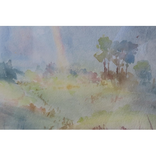 183 - The Pot of Gold Watercolour Rainbow Scene Titled Lower Left Signed Indistinctly Frame Size Approxima... 