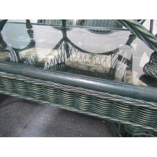 58 - Wickerwork Glass Top Rectangular Form Conservatory or Patio Table Approximately 5ft Wide Good Origin... 