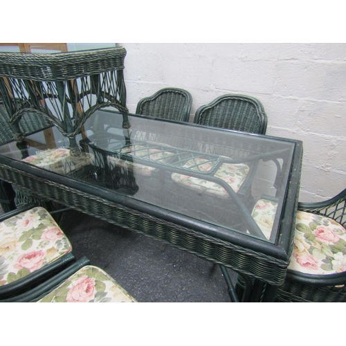 58 - Wickerwork Glass Top Rectangular Form Conservatory or Patio Table Approximately 5ft Wide Good Origin... 