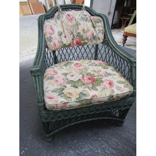 61 - Wickerwork Garden Conservatory or Patio Armchair Generous Form with Floral Motif Decorated Upholster... 