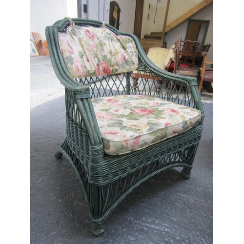 61 - Wickerwork Garden Conservatory or Patio Armchair Generous Form with Floral Motif Decorated Upholster... 