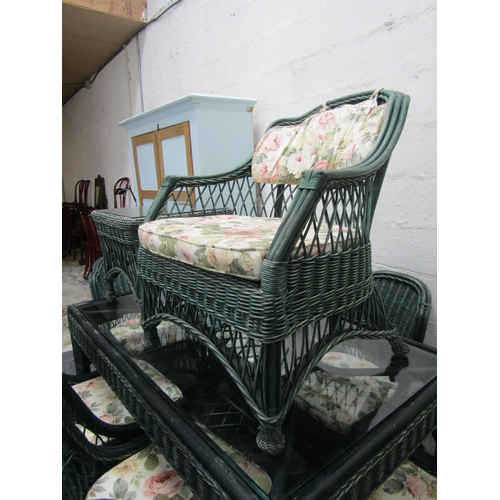 61 - Wickerwork Garden Conservatory or Patio Armchair Generous Form with Floral Motif Decorated Upholster... 