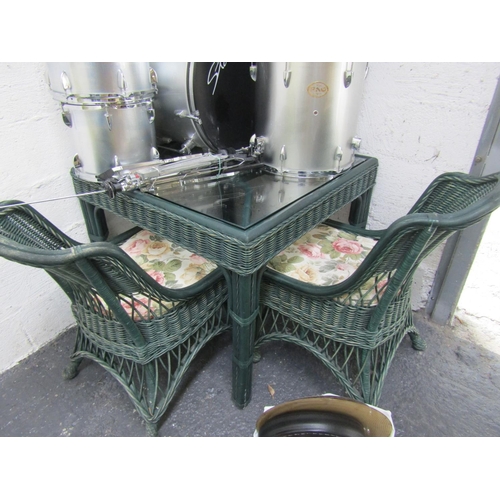 62 - Square Form Wickerwork Garden or Conservatory Table with Inset Glass Top Good Original Condition