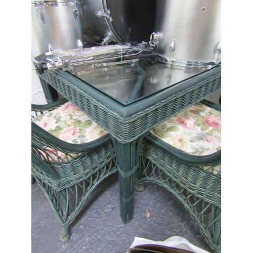 62 - Square Form Wickerwork Garden or Conservatory Table with Inset Glass Top Good Original Condition