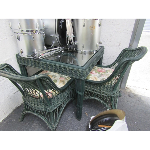 62 - Square Form Wickerwork Garden or Conservatory Table with Inset Glass Top Good Original Condition