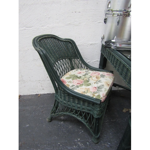 63 - Pair of Wickerwork Garden or Conservatory Chairs with Floral Motif Decorated Upholstered Seats Good ... 