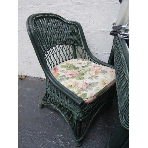 63 - Pair of Wickerwork Garden or Conservatory Chairs with Floral Motif Decorated Upholstered Seats Good ... 