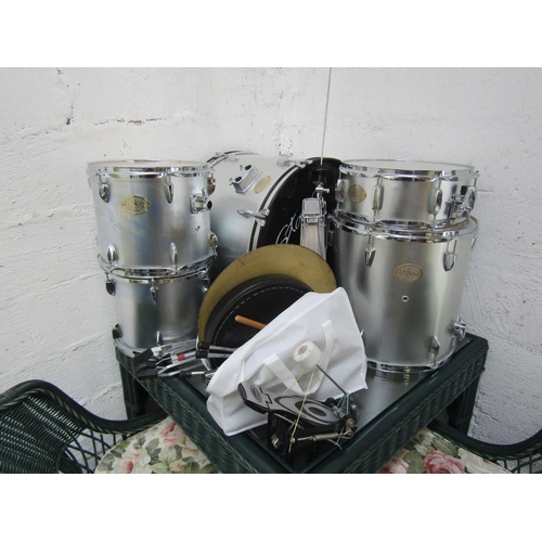 64 - Drum Kit Complete with Symbols Drum Stool etc Stage Brand Chrome Plated