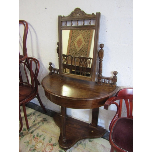 72 - Victorian Mahogany Demi-Lune Dressing Table with Mirror Approximately 38 Inches Wide