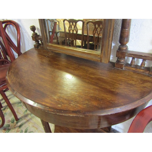 72 - Victorian Mahogany Demi-Lune Dressing Table with Mirror Approximately 38 Inches Wide