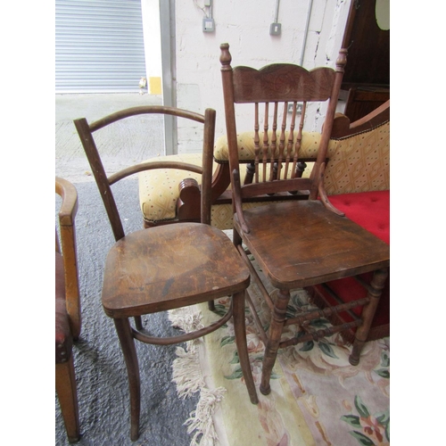 76 - Three Chairs Two Bentwood Examples and Vintage Leather Upholstered Armchair