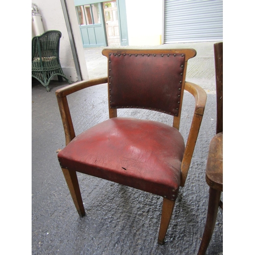 76 - Three Chairs Two Bentwood Examples and Vintage Leather Upholstered Armchair