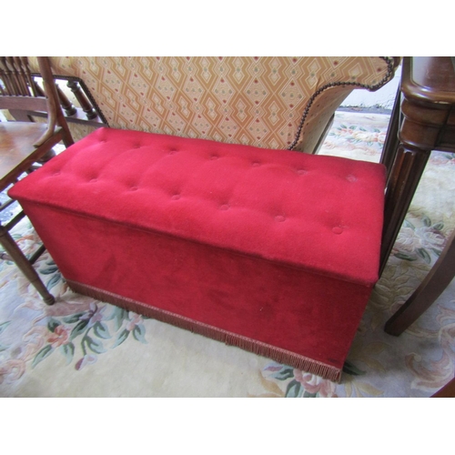 78 - Vintage Burgundy Velvet Upholstered Ottoman Approximately 3ft 6 Inches Wide