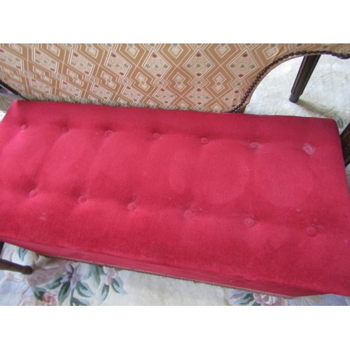 78 - Vintage Burgundy Velvet Upholstered Ottoman Approximately 3ft 6 Inches Wide