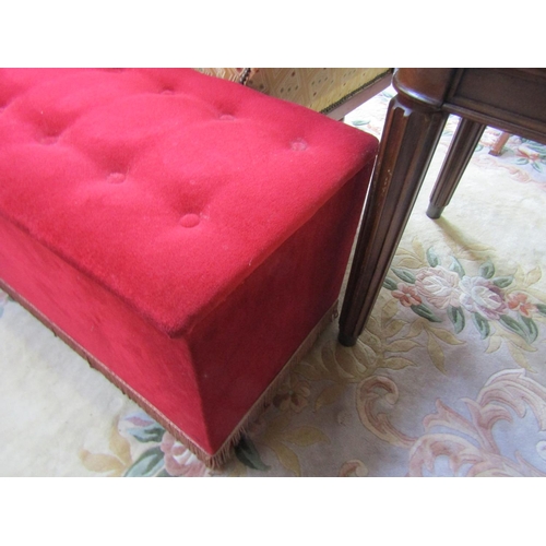 78 - Vintage Burgundy Velvet Upholstered Ottoman Approximately 3ft 6 Inches Wide