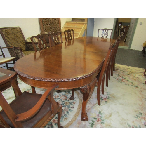 79 - Antique Chippendale Mahogany Dining Room Table of Good Construction Three Extra Leafs with Winder Ex... 